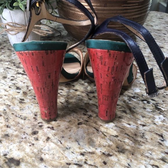 Fendi Olive Faille Color Block Ankle Strap Sandals - Picture 9 of 13